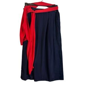 Vintage Lilli Ann Navy Blue Skirt Red Scarf Women's Pleated Midi Elastic READ